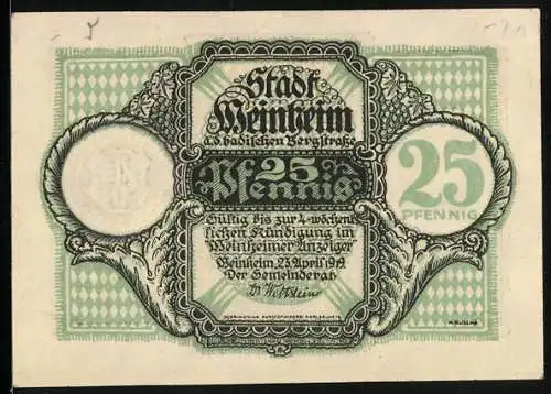 Notgeld Weinheim 1919, 25 Pfennig, Die badische Bergstrasse