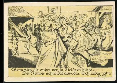 Notgeld Weimar 1921, 75 Pfennig, Drei Frauen auf dem Markt