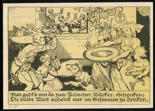 Notgeld Weimar 1921, 75 Pfennig, Eine Familie möchte Essen haben
