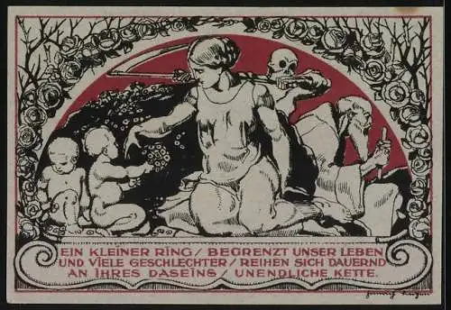 Notgeld Weimar, 50 Pfennig, Goethe, Mutter mit Kindern und Grossvater, der Tod mit Sichel