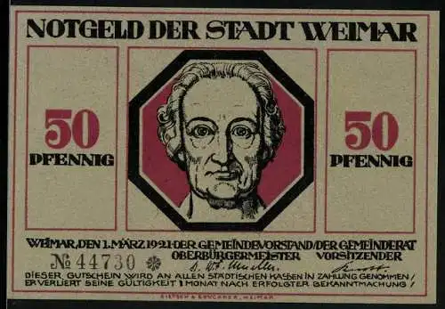 Notgeld Weimar, 50 Pfennig, Mutter mit Kindern und Grossvater, der Tod mit Sichel