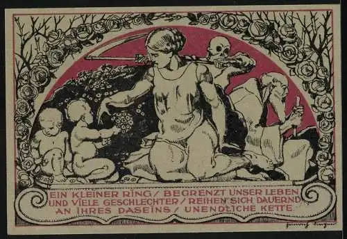 Notgeld Weimar, 50 Pfennig, Mutter mit Kindern und Grossvater, der Tod mit Sichel