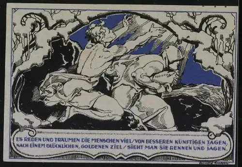 Notgeld Weimar, 50 Pfennig, Schiller, Mann begrüsst den Sonnenschein
