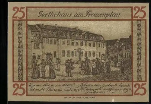 Notgeld Weimar 1921, 25 Pfennig, Das Goethehaus am Frauenplan