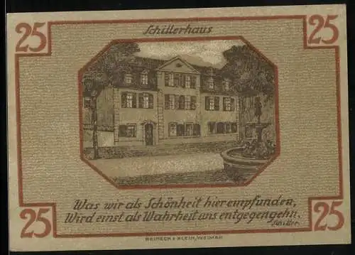 Notgeld Weimar 1921, 25 Pfennig, Partie am Schillerhaus