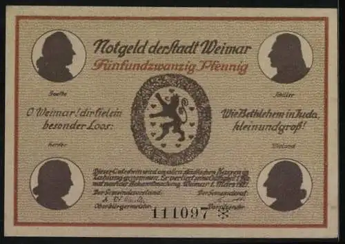 Notgeld Weimar 1921, 25 Pfennig, Partie am Schillerhaus