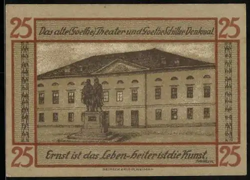 Notgeld Weimar 1921, 25 Pfennig, Das alte Goethe-Theater, Goethe-Schiller-Denkmal