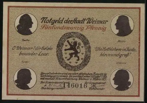 Notgeld Weimar 1921, 25 Pfennig, Goethes Gartenhaus im Park
