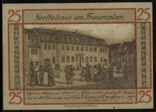 Notgeld Weimar 1921, 25 Pfennig, Goethehaus am Frauenplan