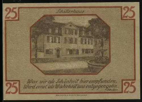 Notgeld Weimar 1921, 25 Pfennig, Brunnen am Schillerhaus
