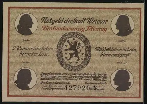 Notgeld Weimar 1921, 25 Pfennig, Brunnen am Schillerhaus