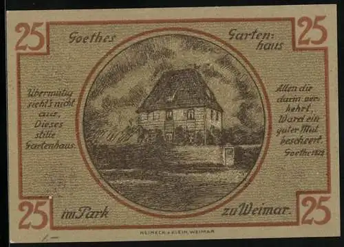 Notgeld Weimar 1921, 25 Pfennig, Das Goethe-Gartenhaus