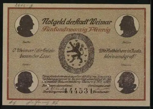 Notgeld Weimar 1921, 25 Pfennig, Das Goethe-Gartenhaus