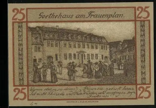Notgeld Weimar 1921, 25 Pfennig, Menschen vor dem Goethehaus am Frauenplan