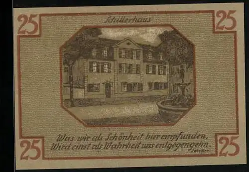 Notgeld Weimar 1921, 25 Pfennig, Schillerhaus