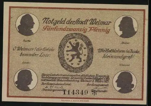 Notgeld Weimar 1921, 25 Pfennig, Schillerhaus