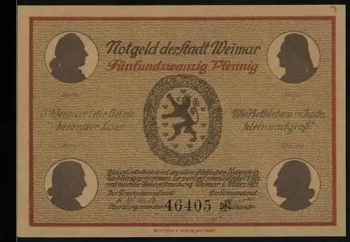 Notgeld Weimar 1921, 25 Pfennig, Belebte Szene am Goethehaus am Frauenplan