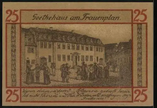 Notgeld Weimar 1921, 25 Pfennig, Belebte Szene am Goethehaus am Frauenplan