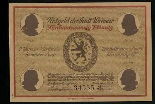 Notgeld Weimar 1921, 25 Pfennig, Partie an der Herderkirche