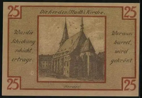 Notgeld Weimar 1921, 25 Pfennig, Partie an der Herderkirche