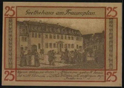 Notgeld Weimar 1921, 25 Pfennig, Menschenmenge vor dem Goethehaus am Frauenplan