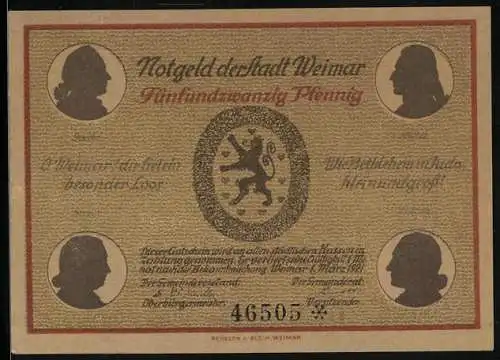 Notgeld Weimar 1921, 25 Pfennig, Das Gartenhaus von Goethe