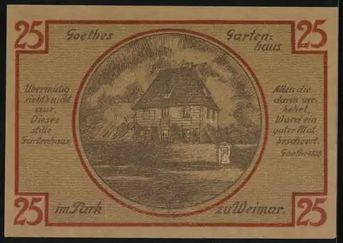 Notgeld Weimar 1921, 25 Pfennig, Das Gartenhaus von Goethe