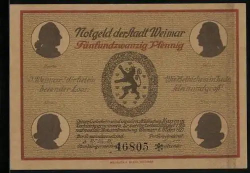 Notgeld Weimar 1921, 25 Pfennig, Ortsansicht in alter Zeit