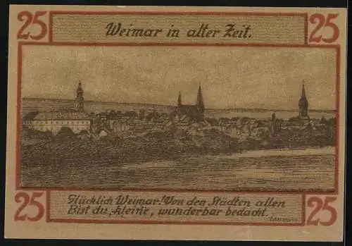 Notgeld Weimar 1921, 25 Pfennig, Gesamtansicht in alter Zeit
