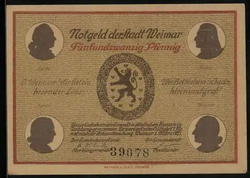 Notgeld Weimar 1921, 25 Pfennig, Blick auf die Herderkirche