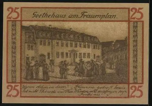 Notgeld Weimar 1921, 25 Pfennig, Goethehaus am Frauenplan