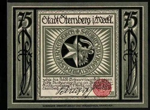 Notgeld Sternberg i. Meckl. 1922, 75 Pfennig, Blick durch das Mühlentor