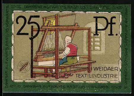 Notgeld Weida /Th., 25 Pfennig, Mann am Webstuhl