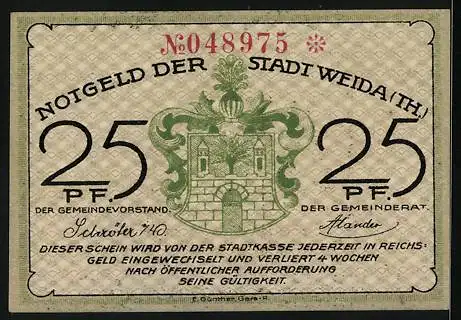 Notgeld Weida /Th., 25 Pfennig, Mann am Webstuhl