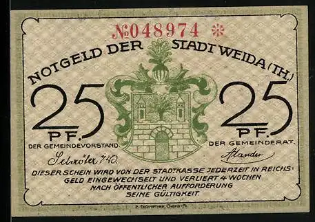 Notgeld Weida /Th., 25 Pfennig, alter Mann am Webstuhl