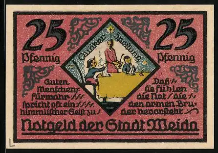 Notgeld Weida /Th., 25 Pfennig, Quäker Speisung, Ortsansicht 1635