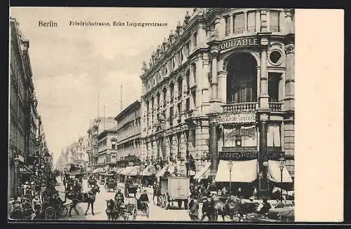 AK Berlin, Friedrichstrasse Ecke Leipziger Strasse, Pferdekutschen