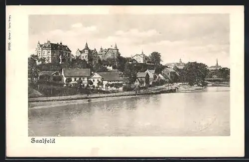 AK Saalfeld / Saale, Ortsansicht vom Wasser aus