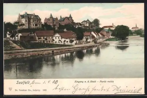 AK Saalfeld / Saale, Eingang n. d. Stadt, Partie rechts