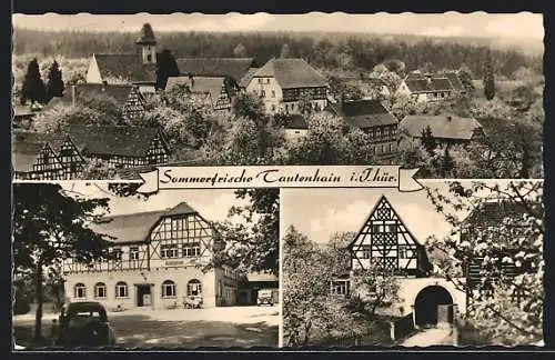 AK Tautenhain / Thür., Gasthaus, Teilansicht mit Kirche