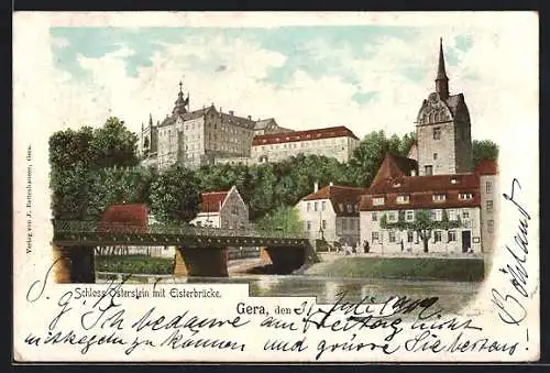 AK Gera, Schloss Osterstein mit der Elsterbrücke