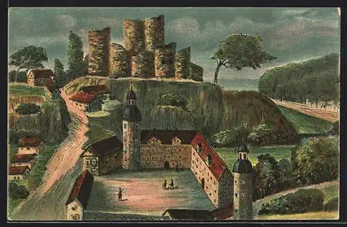 AK Bad Lobenstein, Burgruine mit dem 1601 erbauten & 1714 abgebrannten Schloss