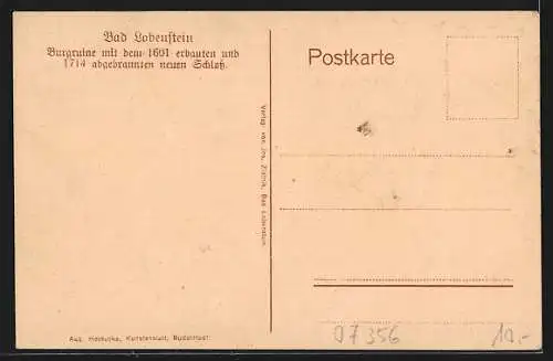 AK Bad Lobenstein, Burgruine mit dem 1601 erbauten & 1714 abgebrannten Schloss