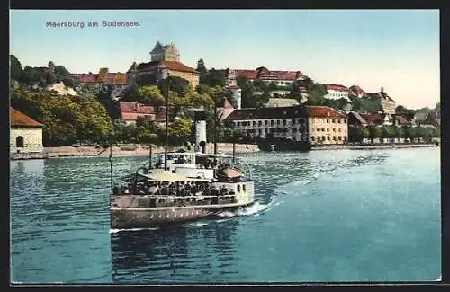 AK Meersburg am Bodensee, Dampfer mit Ortspanorama