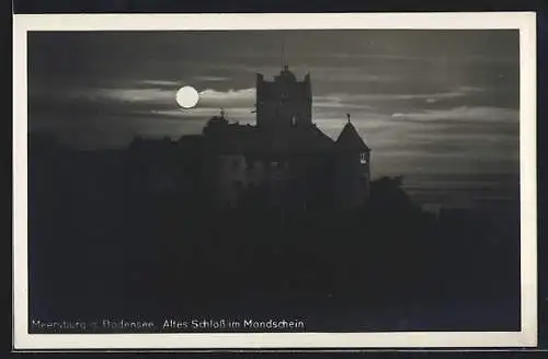 AK Meersburg a. Bodensee, Altes Schloss im Mondschein