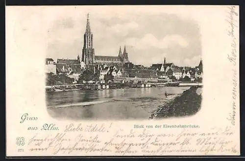 AK Ulm / Donau, Blick von der Eisenbahnbrücke