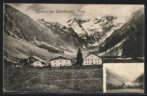 AK Schmirn /Tirol, Kasern im Schmirntal, Ortsansicht aus der Vogelschau