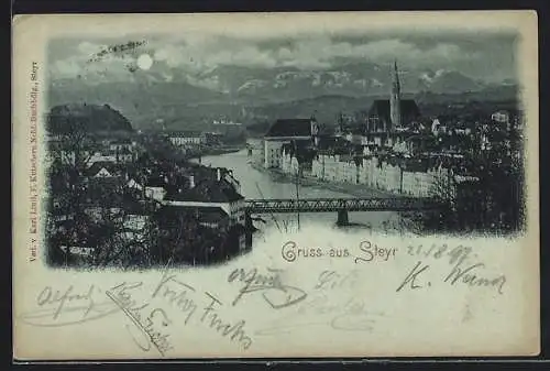 AK Steyr, Uferpartie mit Brücke