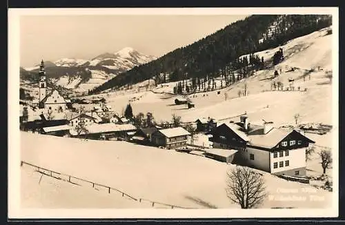 AK Oberau, Blick zum Ort im Winter gegen die Hohe Salve