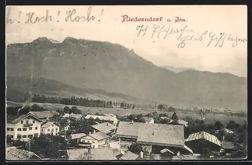 AK Niederndorf a. Inn, Teilansicht mit Bergen